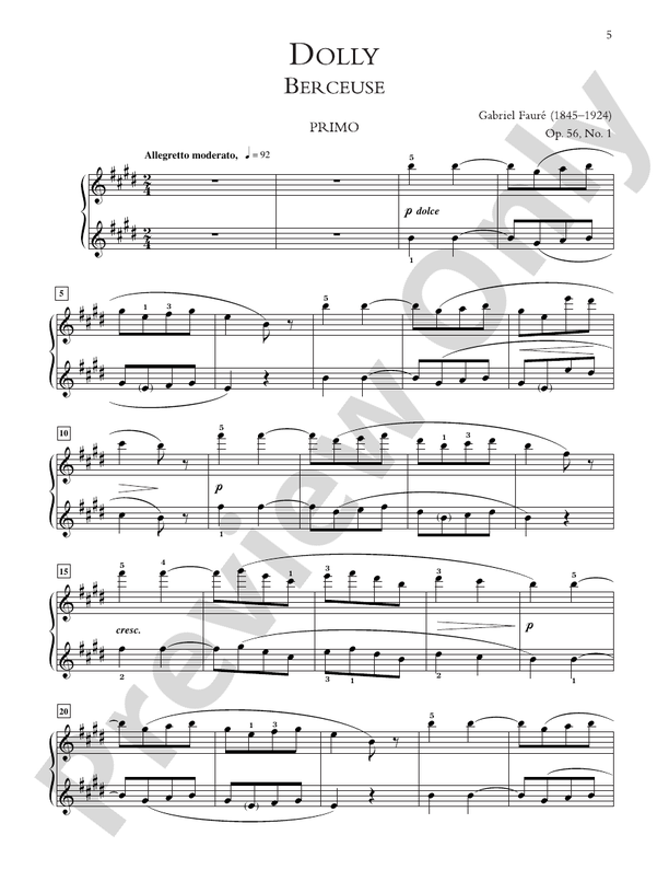 Faure - Dolly Suite, Opus 56 - 1 Piano, 4 Hands (Digital Download)