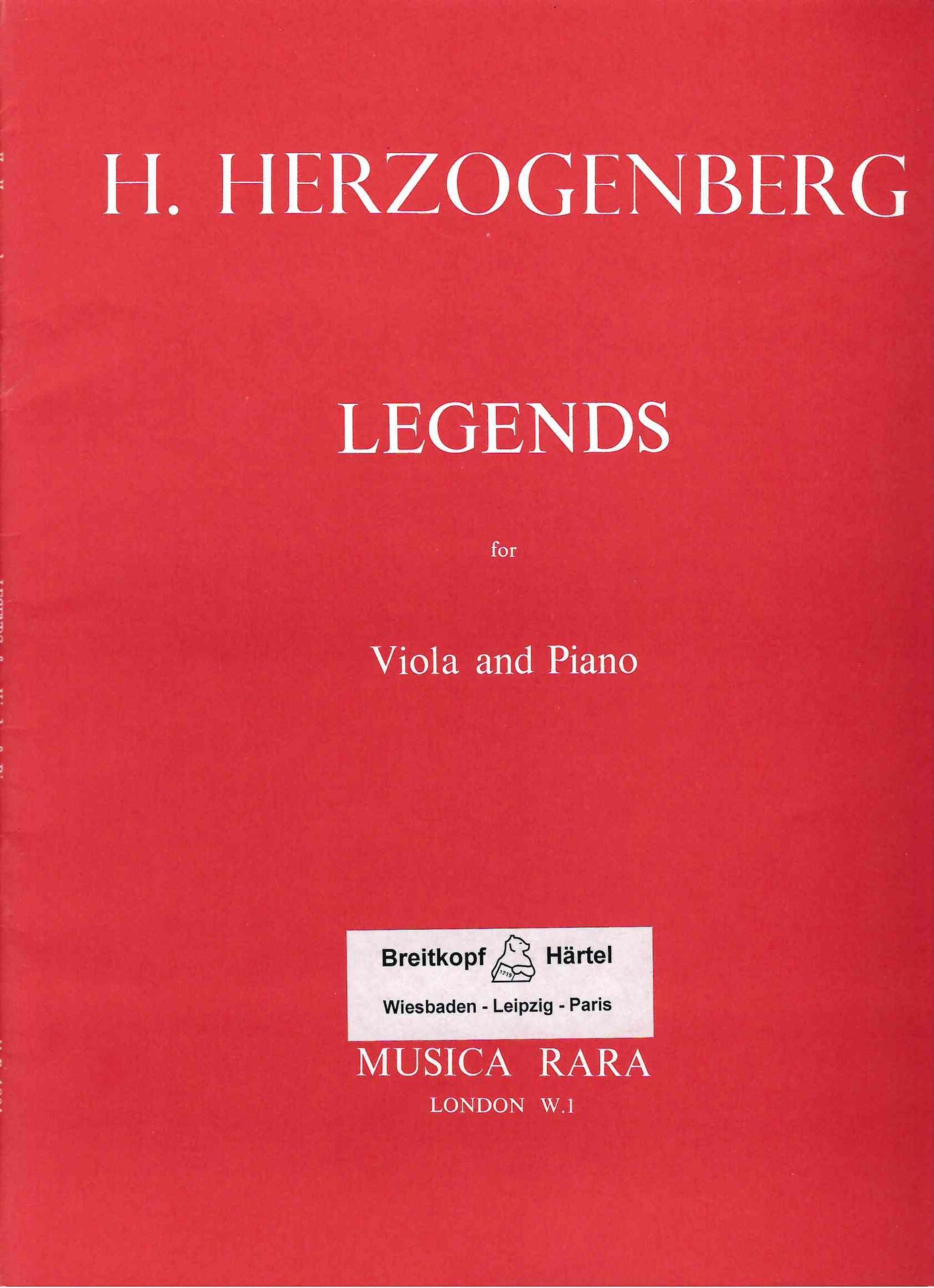 Herzogenberg - Legends Op62 - Viola/Piano Accompaniment Musica Rara MR1821