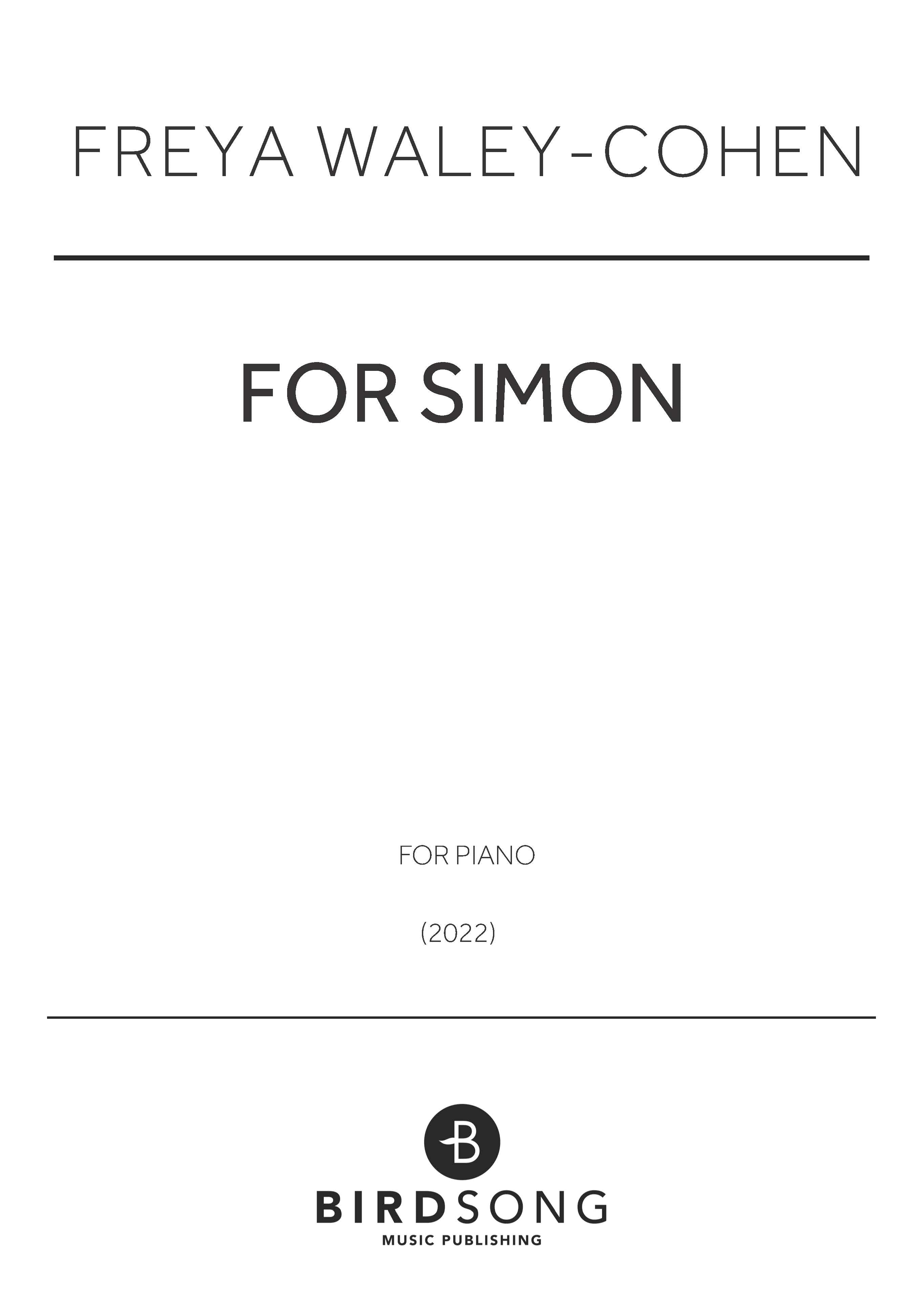 Waley-Cohen - for Simon - Piano Solo (Digital Download)