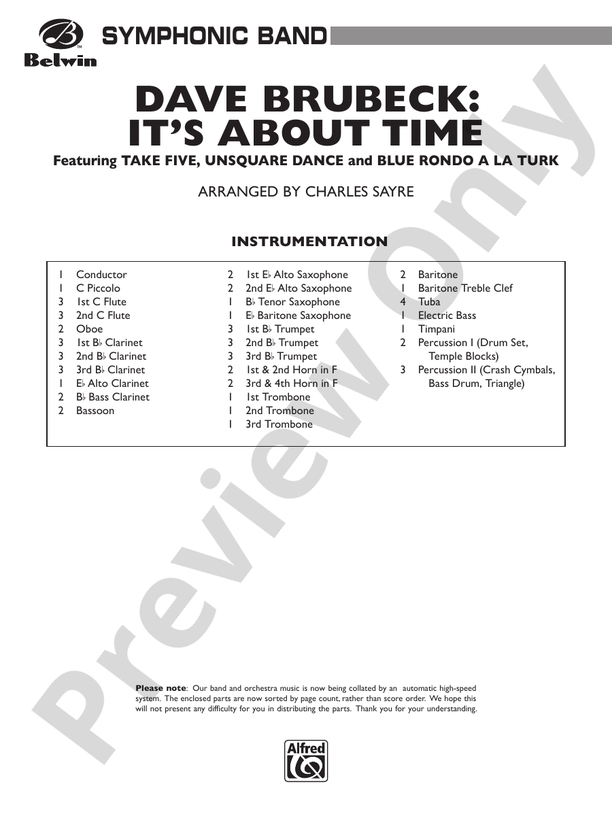 Dave Brubeck: It's About Time - Concert Band Conductor Score & Parts (Digital Download)