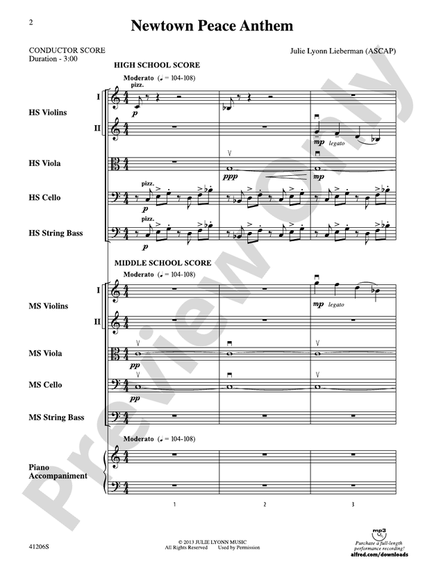 Newtown Peace Anthem – String Orchestra Conductor Score & Parts (Digital Download)