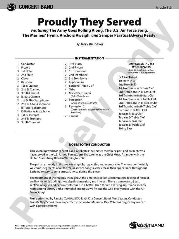 Proudly They Served - Concert Band Conductor Score & Parts (Digital Download)