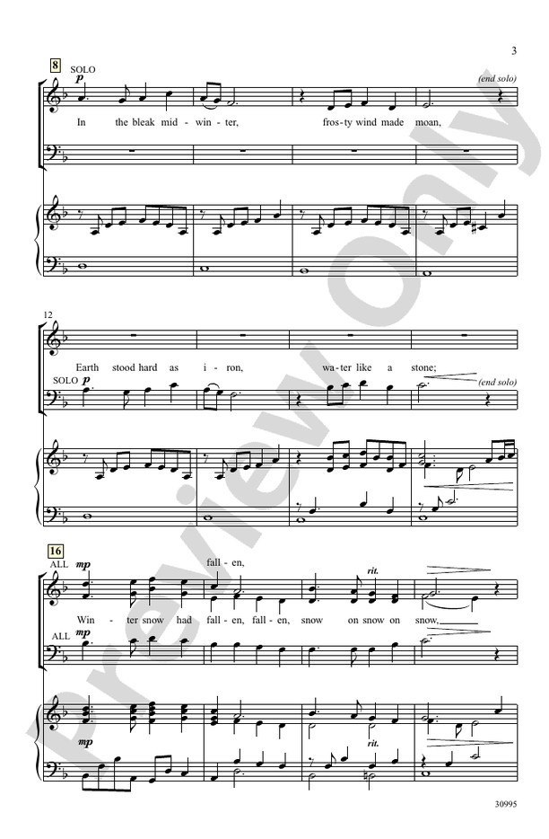 In the Bleak Midwinter – 3-Part / SAB Choral Octavo (Digital Download)
