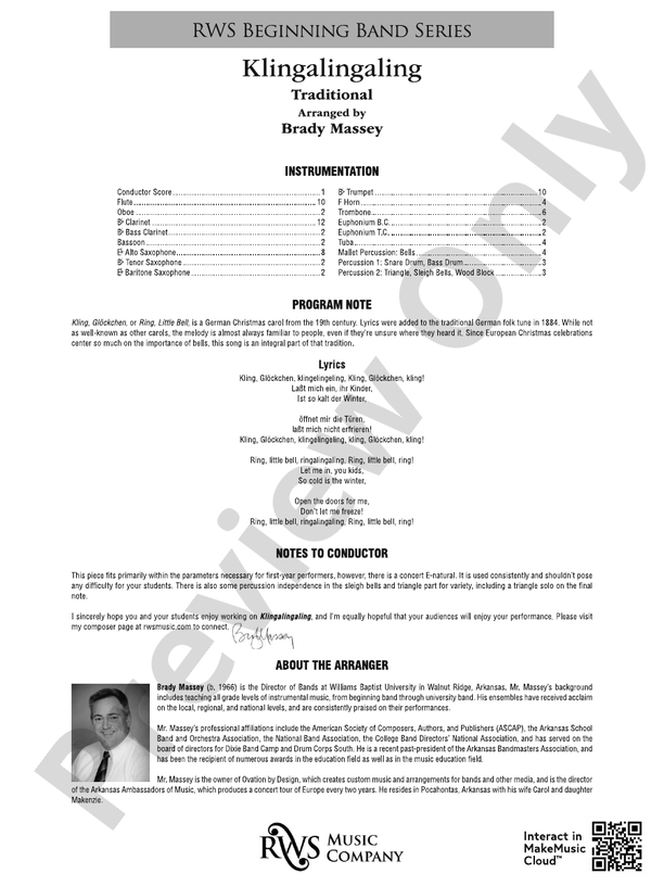 Klingalingaling - Concert Band Conductor Score & Parts (Digital Download)