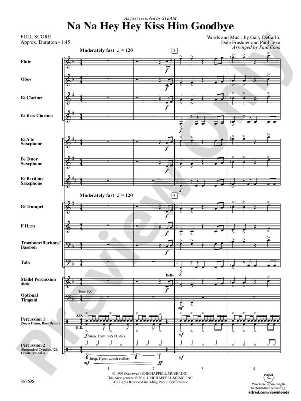 Na Na Hey Hey Kiss Him Goodbye - Concert Band Conductor Score & Parts (Digital Download)