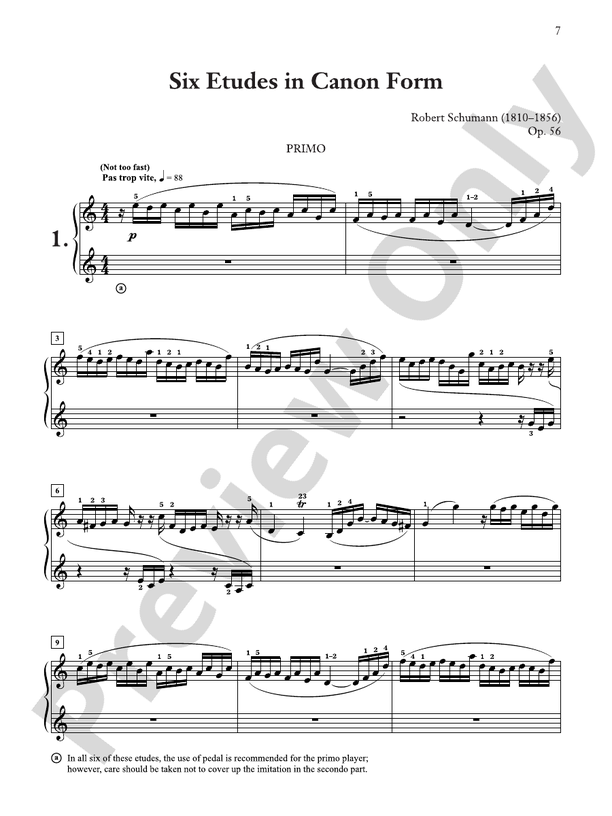Schumann - Six Etudes in Canon Form, Opus 56 - 1 Piano, 4 Hands (Digital Download)