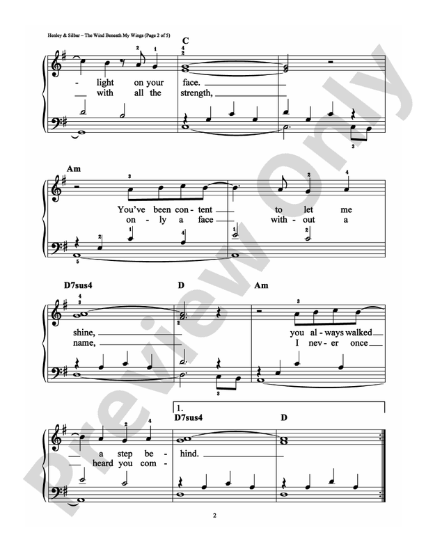 The Wind Beneath My Wings - Arr. Dan Coates - Easy Piano (Digital Download)