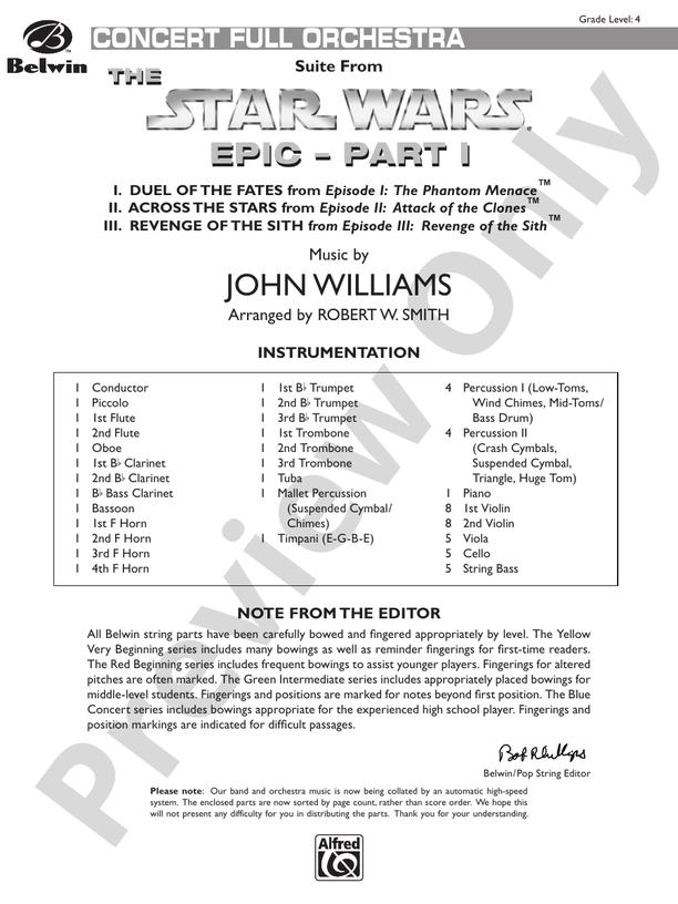 Suite from the Star Wars Epic -- Part I - Full Orchestra Conductor Score & Parts (Digital Download)