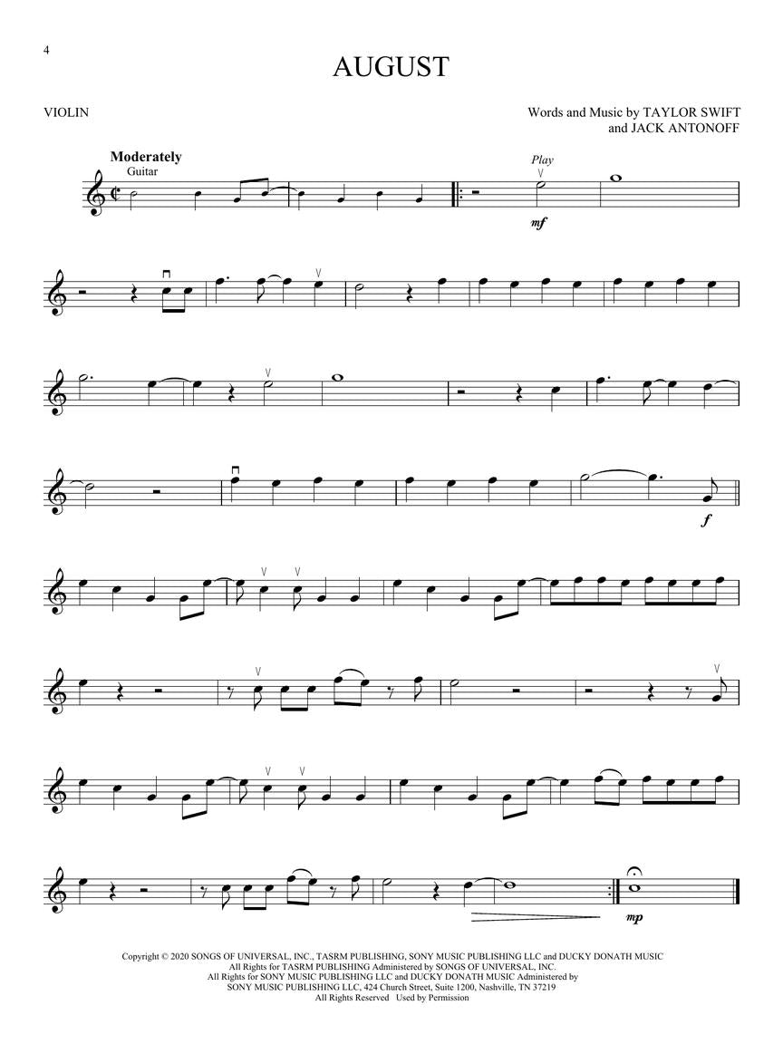 Taylor Swift - Selections from Folklore & Evermore - Violin/Audio Access Online Hal Leonard 364067