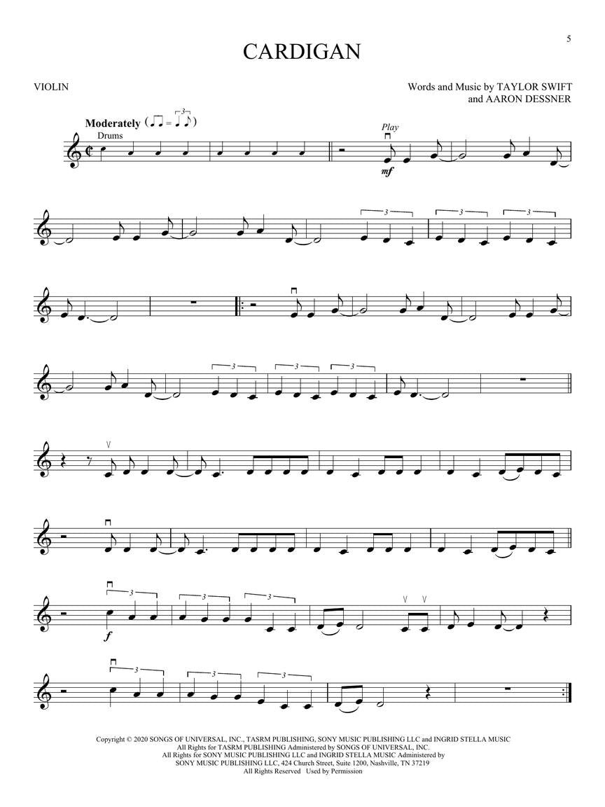 Taylor Swift - Selections from Folklore & Evermore - Violin/Audio Access Online Hal Leonard 364067