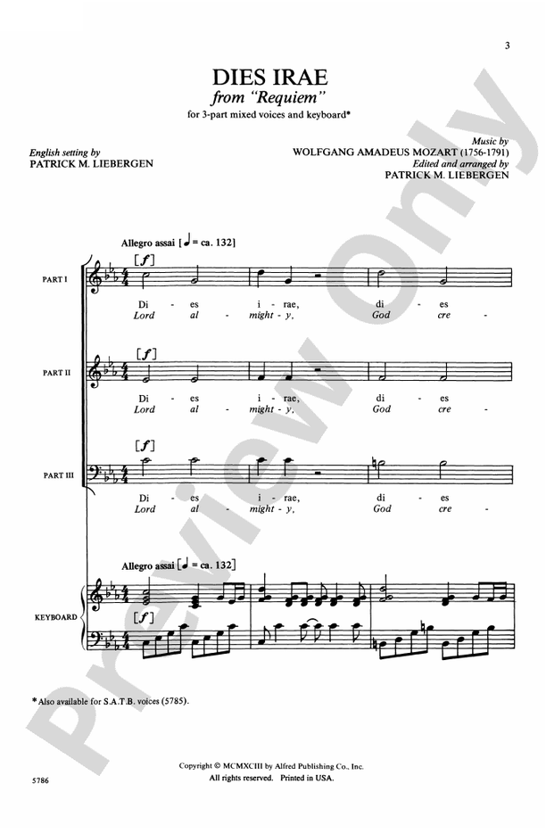 Dies Irae (from Requiem) – 3-Part Mixed Choral Octavo (Digital Download)