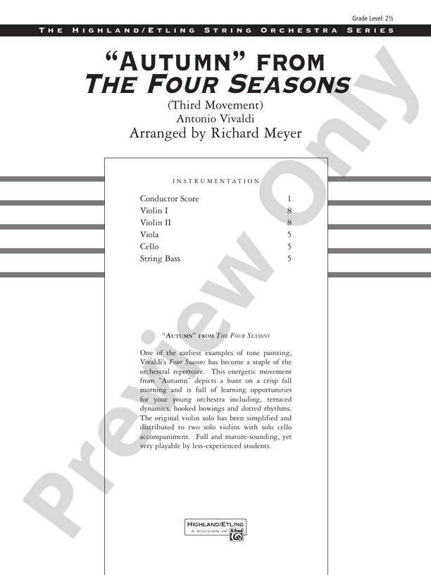 "Autumn" from The Four Seasons – String Orchestra Conductor Score & Parts (Digital Download)
