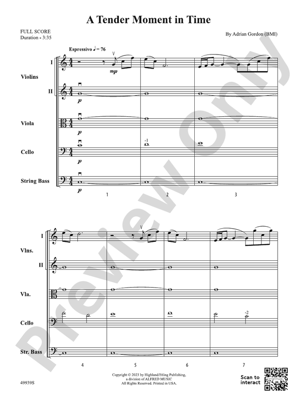 A Tender Moment in Time - String Orchestra Conductor Score & Parts (Digital Download)
