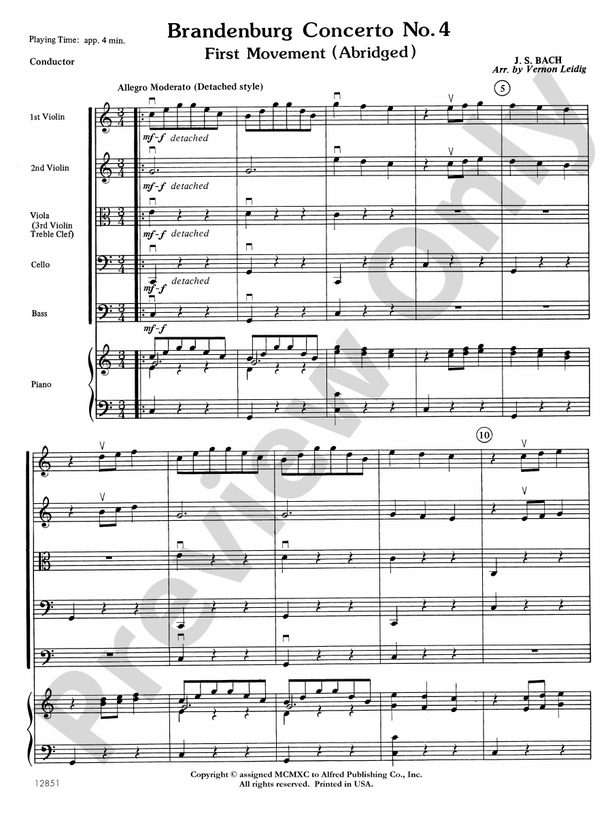 Brandenburg Concerto No. 4 – String Orchestra Conductor Score & Parts (Digital Download)