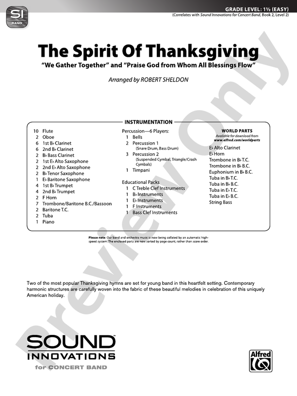 The Spirit of Thanksgiving - Concert Band Conductor Score & Parts (Digital Download)