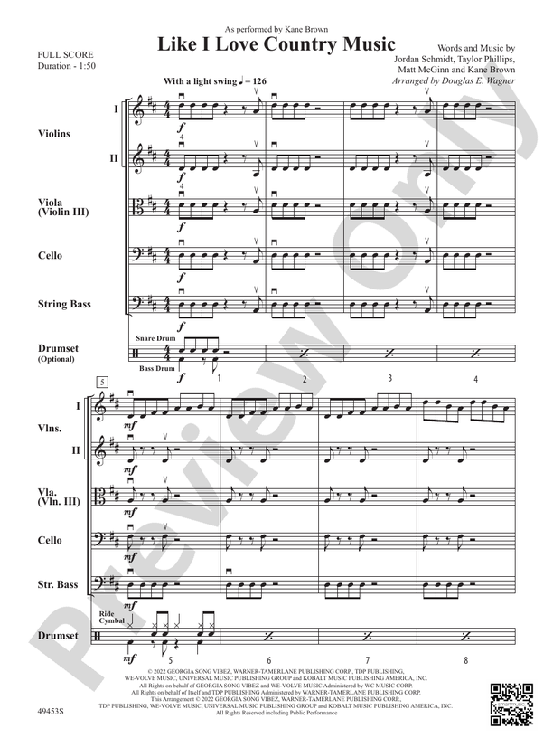 Like I Love Country Music - String Orchestra Conductor Score & Parts (Digital Download)