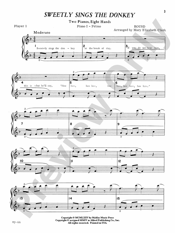 Sweetly Sings the Donkey - 2 Pianos, 8 Hands (Digital Download)