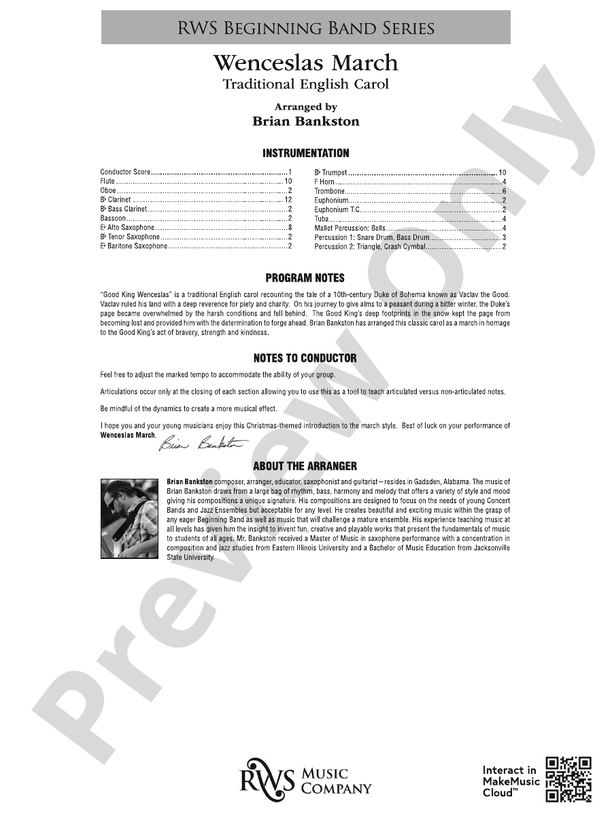Wenceslas March - Concert Band Conductor Score & Parts (Digital Download)