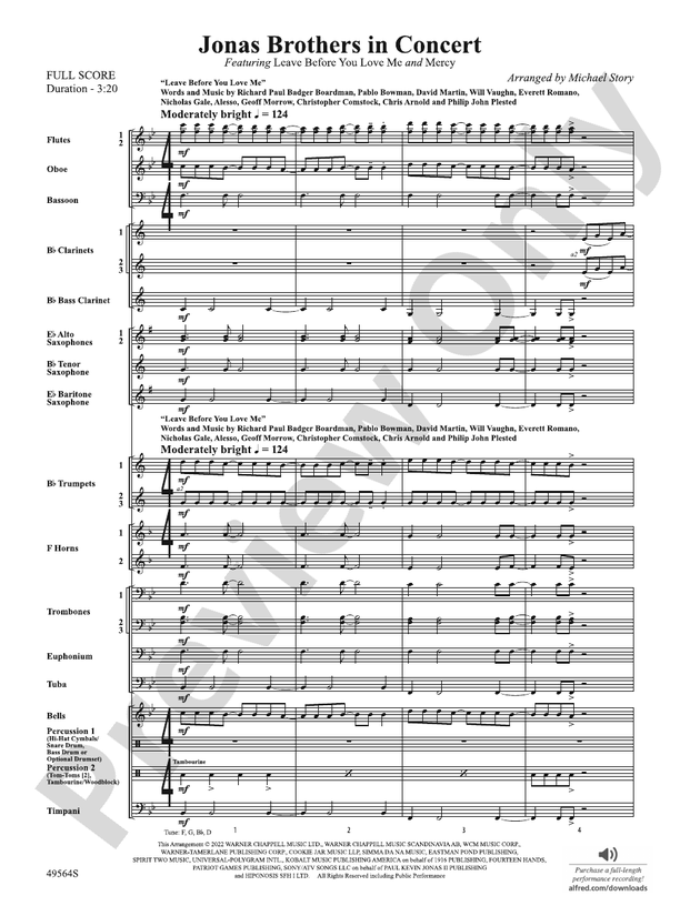 Jonas Brothers in Concert - Concert Band Conductor Score & Parts (Digital Download)
