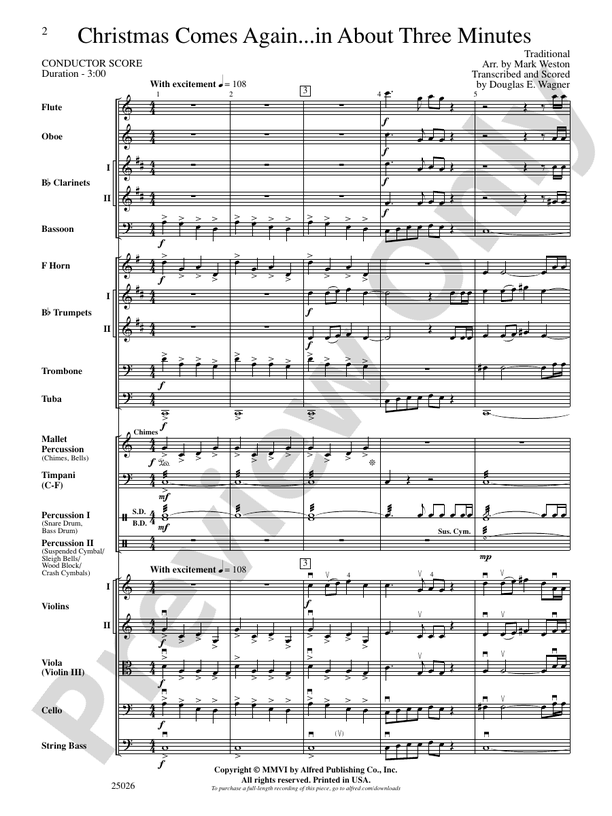 Christmas Comes Again ... in About Three Minutes – Full Orchestra Conductor Score & Parts (Digital Download)