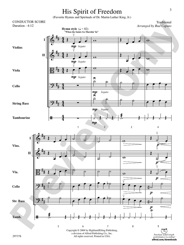 His Spirit of Freedom (Favorite Hymns and Spirituals of Dr. Martin Luther King, Jr.) – String Orchestra Conductor Score & Parts (Digital Download)