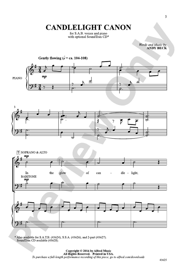 Candlelight Canon – SAB Choral Octavo (Digital Download)