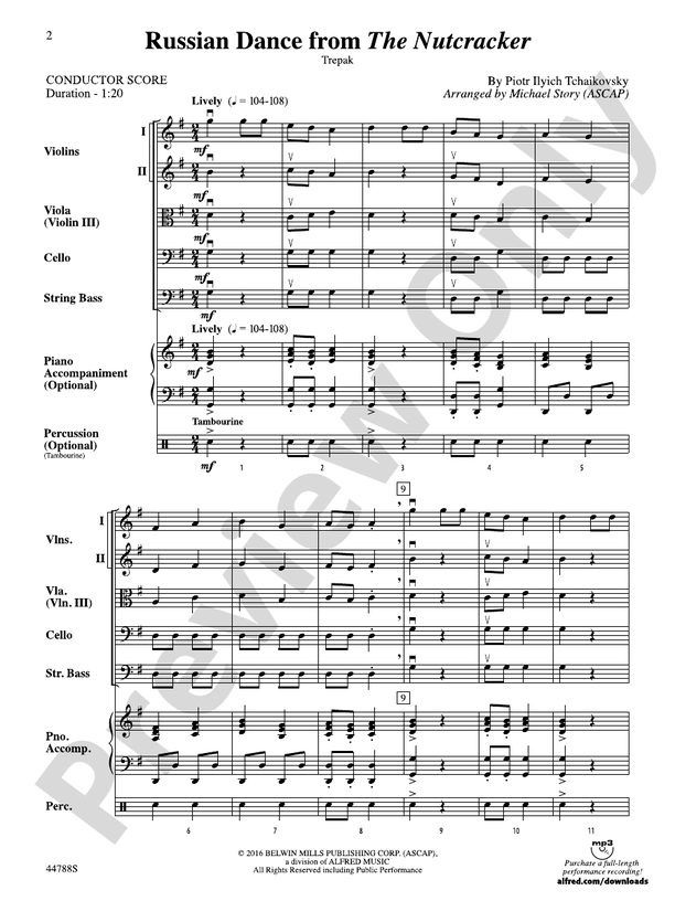 Russian Dance from The Nutcracker - String Orchestra Conductor Score & Parts (Digital Download)