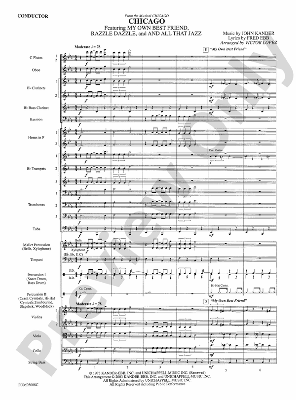 Chicago (from the musical Chicago) – Full Orchestra Conductor Score & Parts (Digital Download)