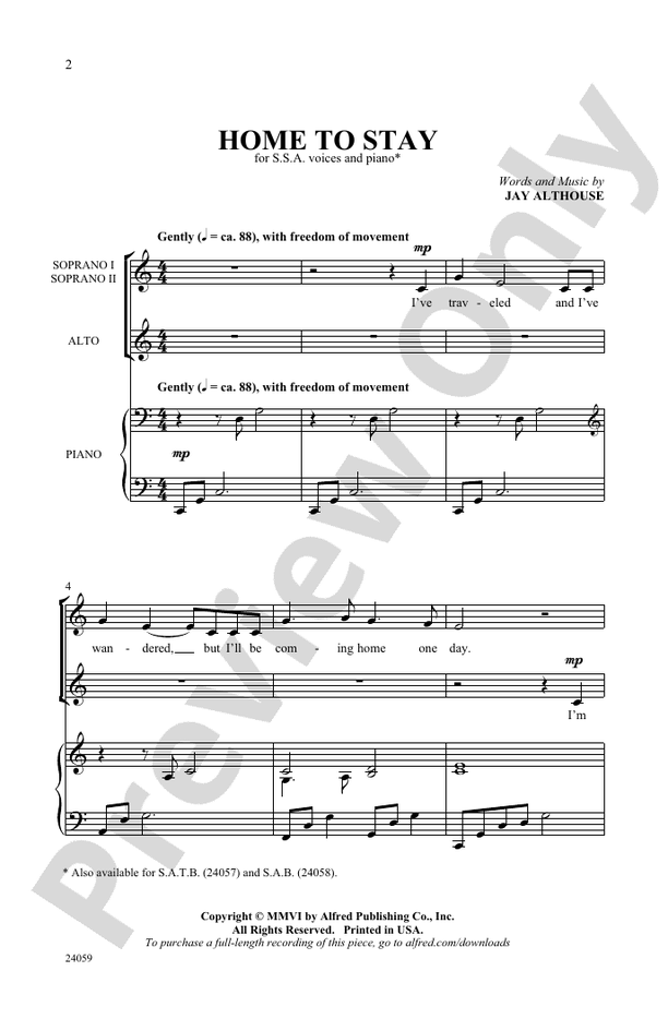 Home to Stay – SSA Choral Octavo (Digital Download)