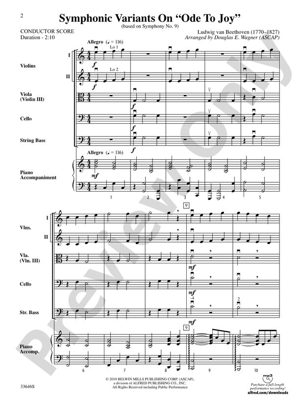 Symphonic Variants on Ode to Joy – String Orchestra Conductor Score & Parts (Digital Download)