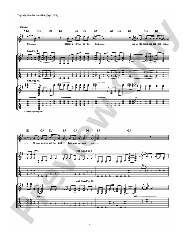 Fire in the Hole - The Tragically Hip -  Guitar TAB (Digital Download)