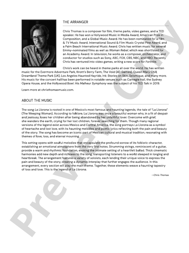 La Llorona - String Orchestra Conductor Score & Parts (Digital Download)