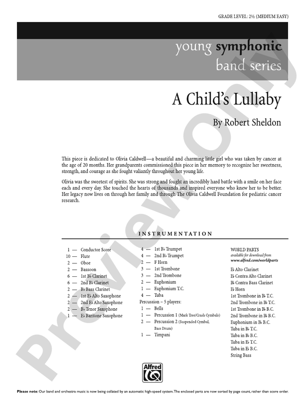 A Child's Lullaby - Concert Band Conductor Score & Parts (Digital Download)