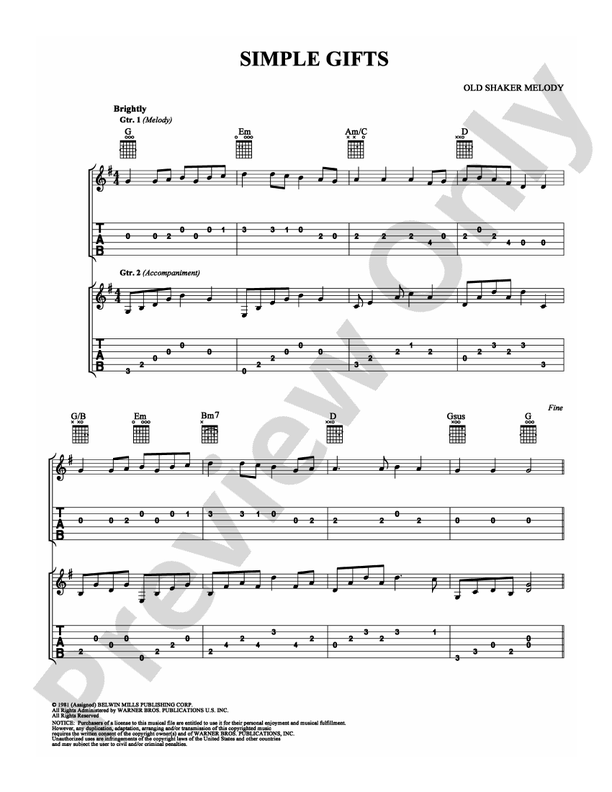 Simple Gifts - Guitar TAB (Digital Download)