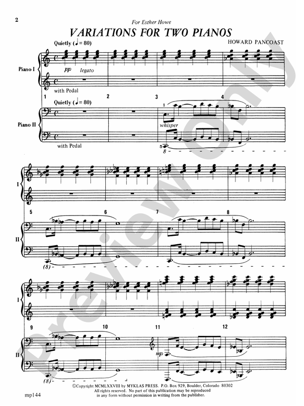 Variations for Two Pianos - 2 Pianos, 4 Hands (Digital Download)