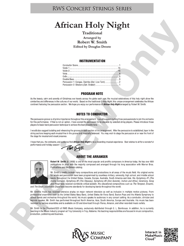 African Holy Night - String Orchestra Conductor Score & Parts (Digital Download)