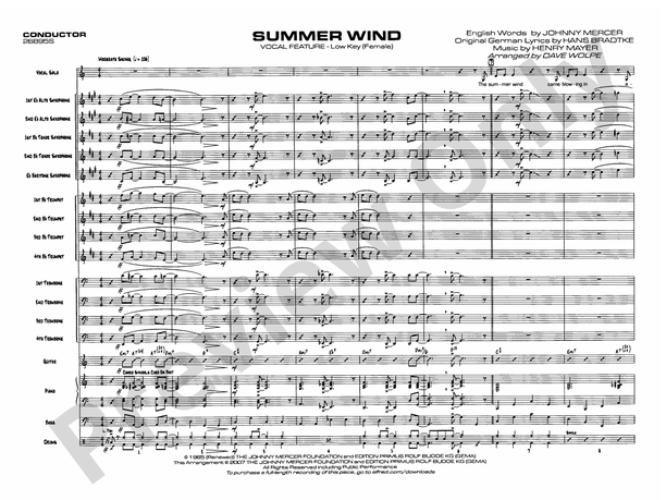 Summer Wind - Jazz Ensemble Conductor Score & Parts(Digital Download)