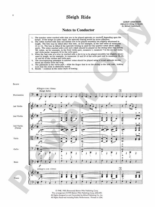 Sleigh Ride (Grade 3.5) – String Orchestra Conductor Score & Parts (Digital Download)