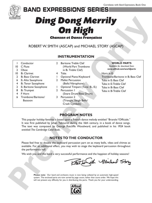 Ding Dong Merrily on High - Concert Band Conductor Score & Parts (Digital Download)