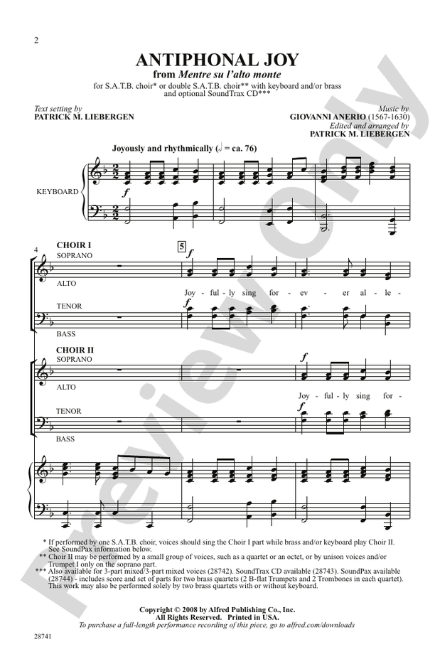 Antiphonal Joy (from Mentre su l'alto monte) – SATB Choral Octavo (Digital Download)