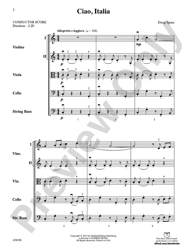 Ciao, Italia – String Orchestra Conductor Score & Parts (Digital Download)
