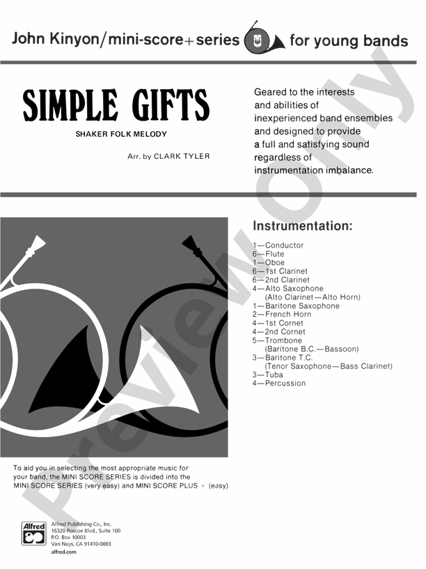 Simple Gifts (Shaker Folk Tune) - Concert Band Conductor Score & Parts (Digital Download)