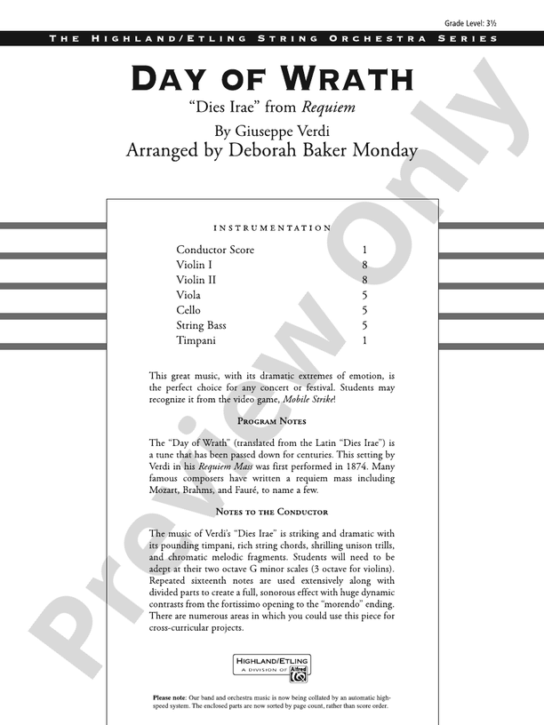 Day of Wrath - String Orchestra Conductor Score & Parts (Digital Download)