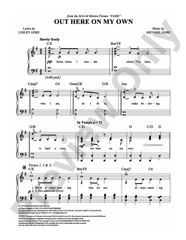 Out Here on My Own - Arr. Unknown - Easy Piano (Digital Download)