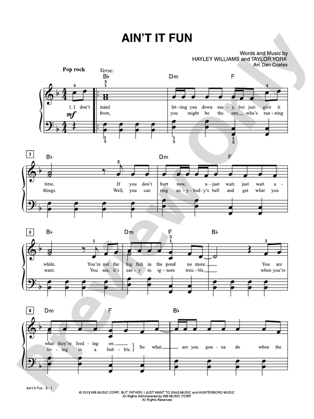 Ain't It Fun - Arr. Dan Coates - Easy Piano (Digital Download)