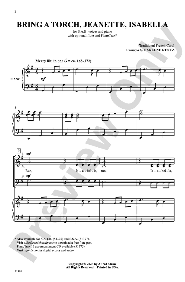 Bring a Torch, Jeanette, Isabella - SAB Choral Octavo (Digital Download)