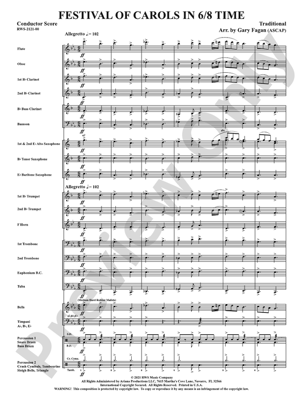 Festival of Carols in 6/8 Time - Concert Band Conductor Score & Parts (Digital Download)