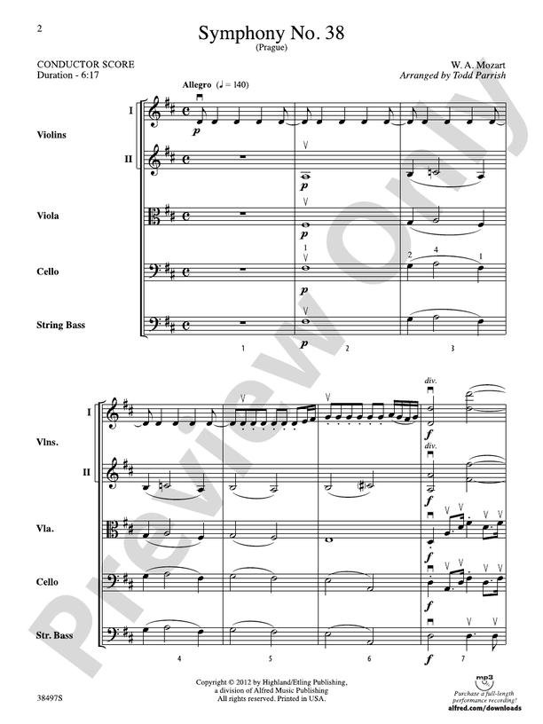 Symphony No. 38 – String Orchestra Conductor Score & Parts (Digital Download)