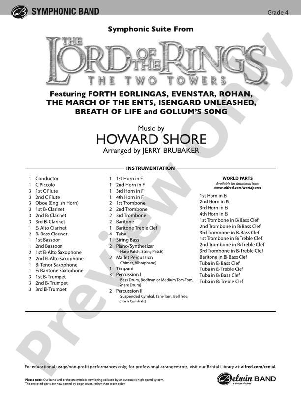 The Lord of the Rings: The Two Towers, Symphonic Suite from - Concert Band Conductor Score & Parts (Digital Download)