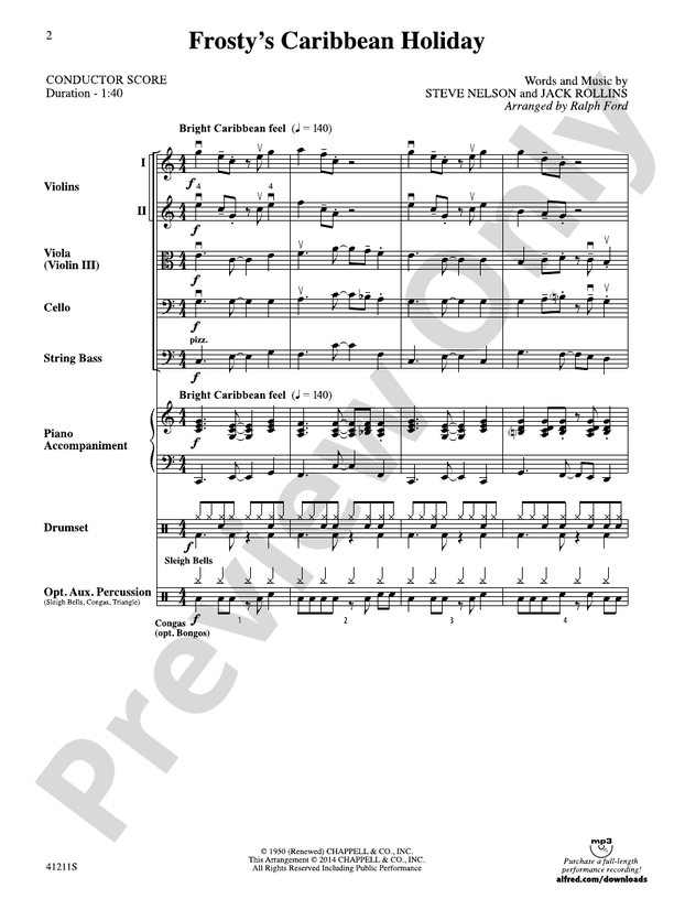 Frosty's Caribbean Holiday – String Orchestra Conductor Score & Parts (Digital Download)